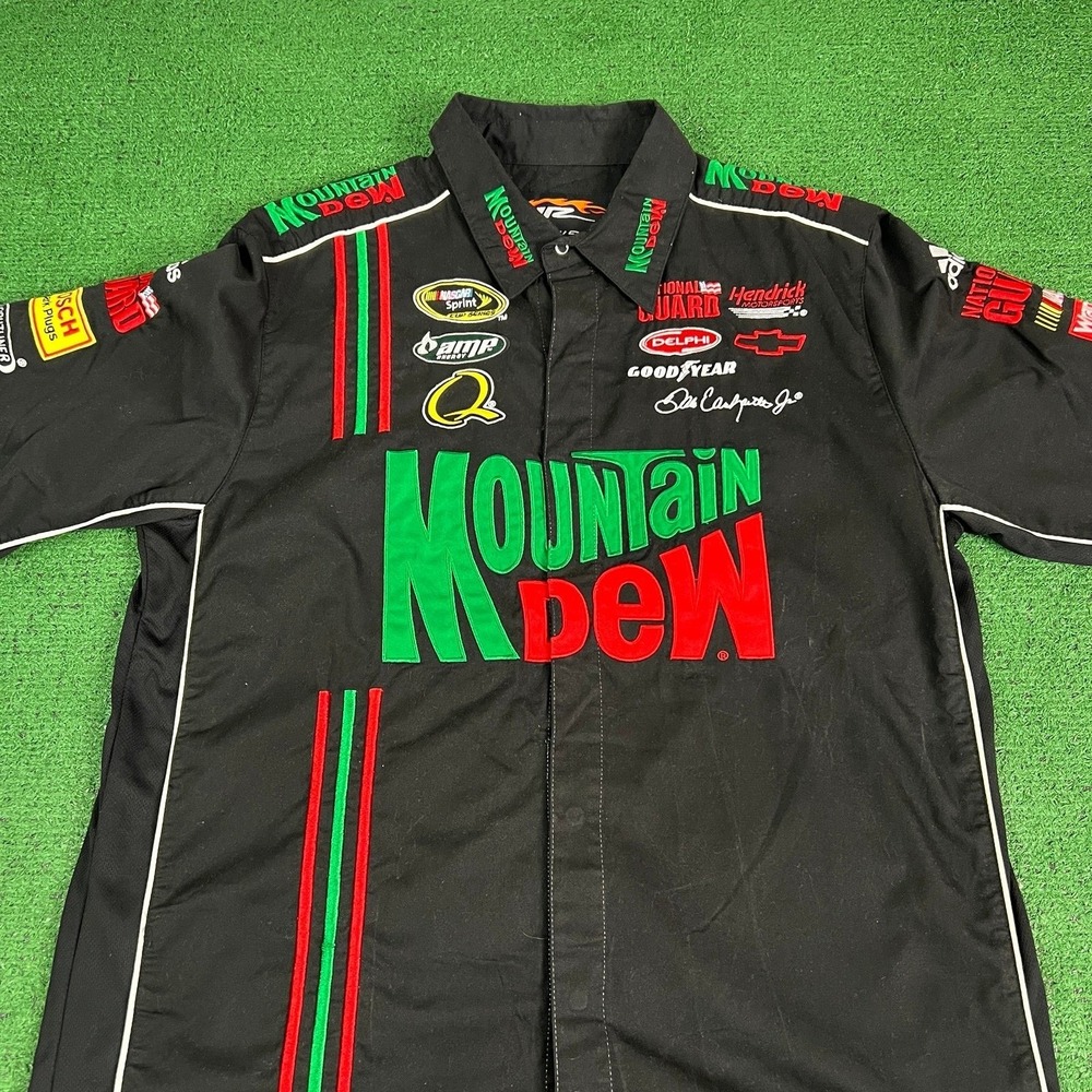 RARE Vintage NASCAR Mountain Dew Dale Jr Racing Button Up Shirt (Size - X Large) - Picture 2 of 12